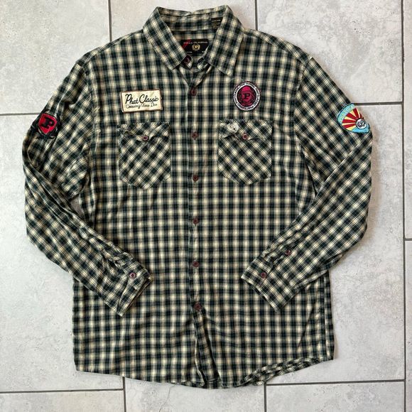 Y2K PHAT FARM Mens Embroidered Plaid Button Down Long Sleeve Shirt - Picture 2 of 6